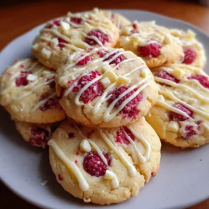Delicious white chocolate lemon raspberry cookies on a plate