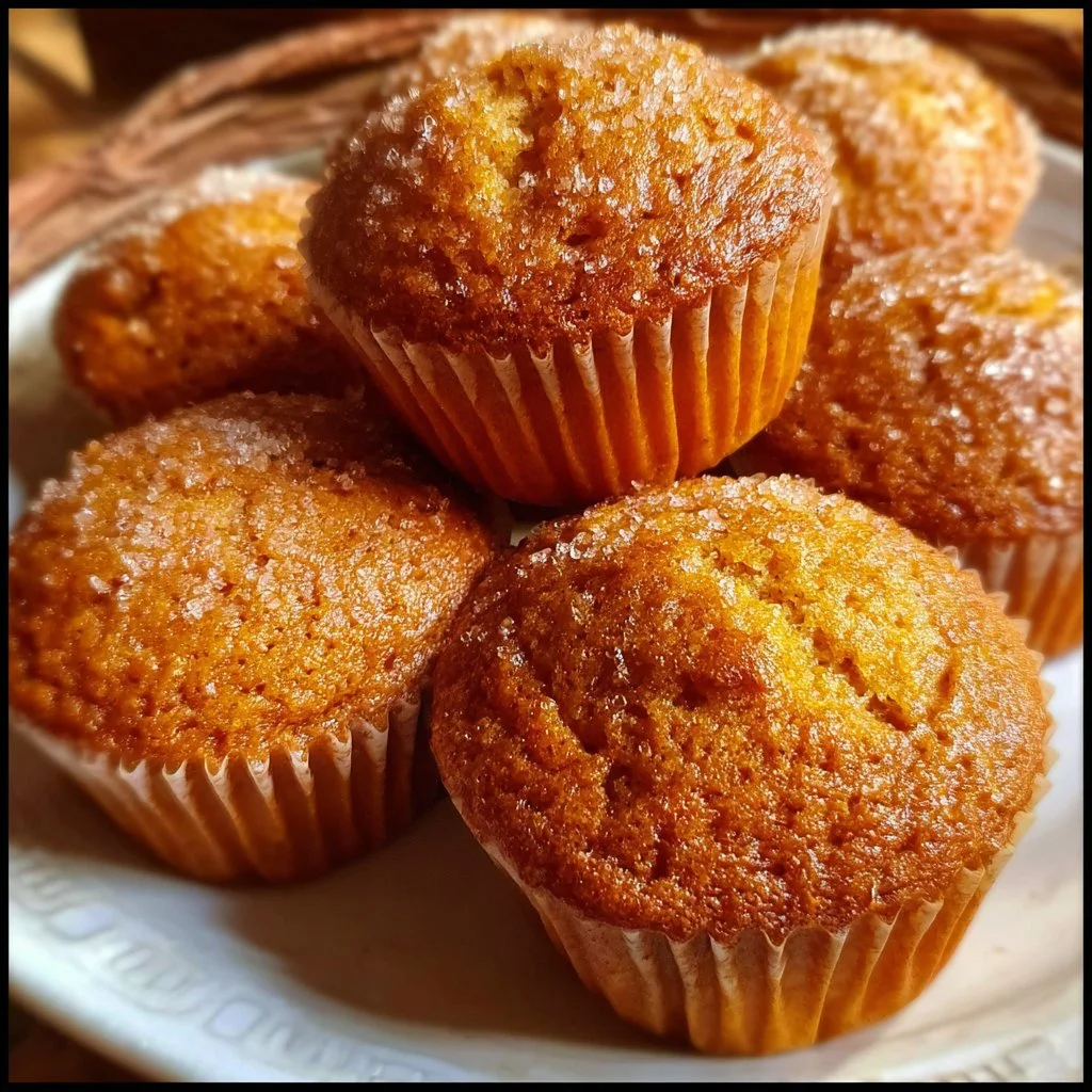 Mini pumpkin spice muffins made with cake mix on a white plate