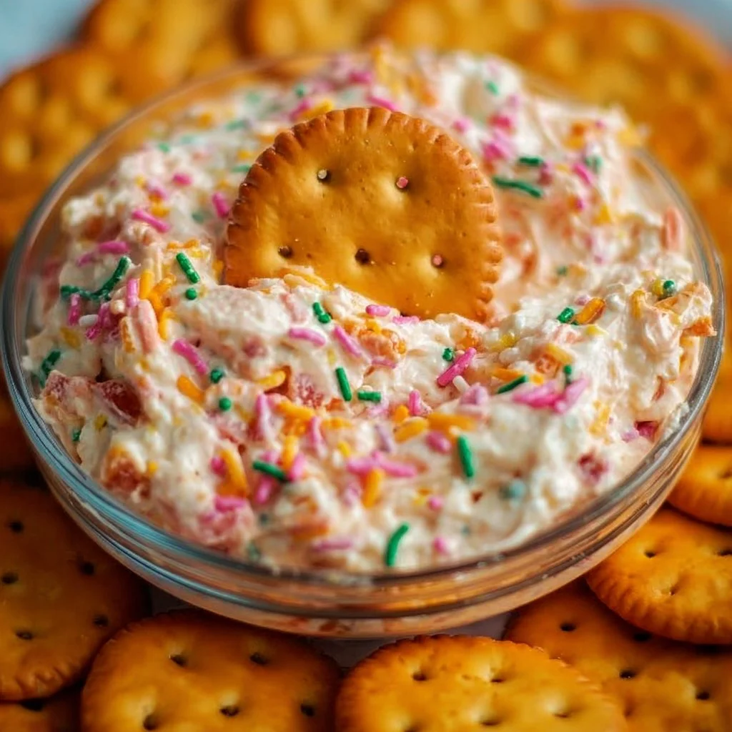 Delicious Million Dollar Dip served in a bowl with chips on the side