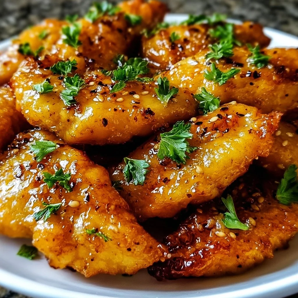 Air Fryer honey butter garlic chicken tenders plated with dipping sauce