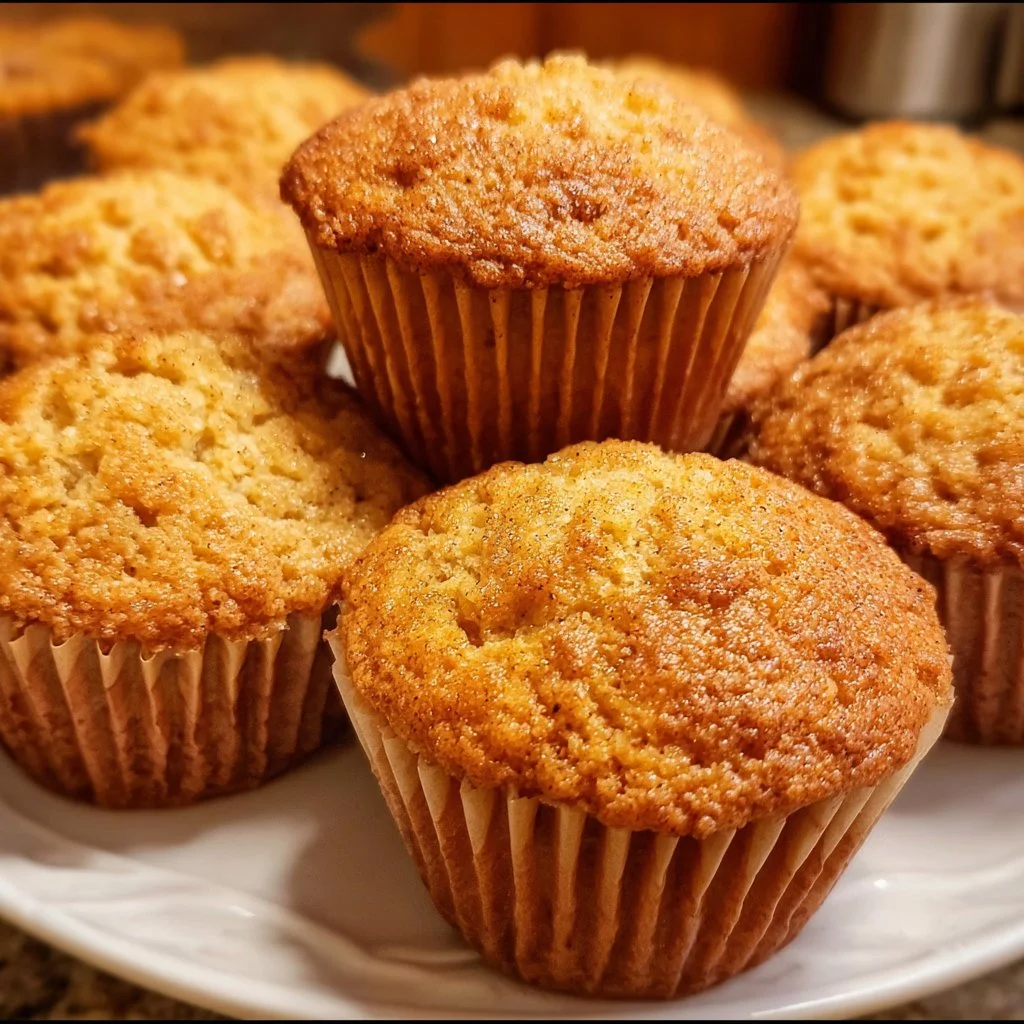 Delicious apple cider muffins fresh from the oven, sprinkled with cinnamon and sugar.