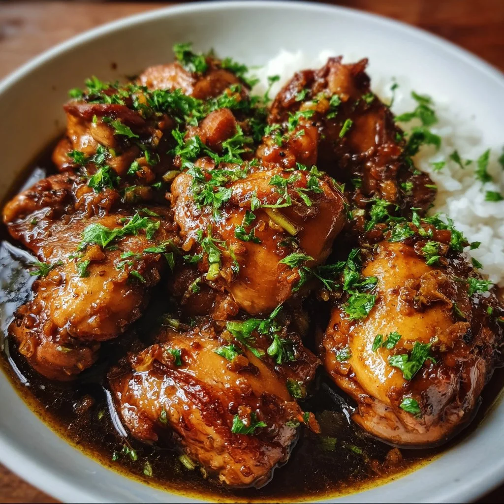 Delicious authentic Filipino Chicken Adobo served in a bowl