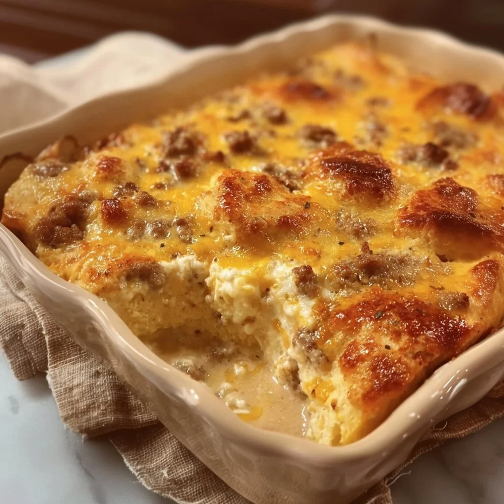 Delicious Biscuits and Gravy Casserole served on a plate.