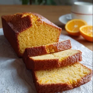 Blender Orange Cake made with fresh oranges and peel, ready to serve.