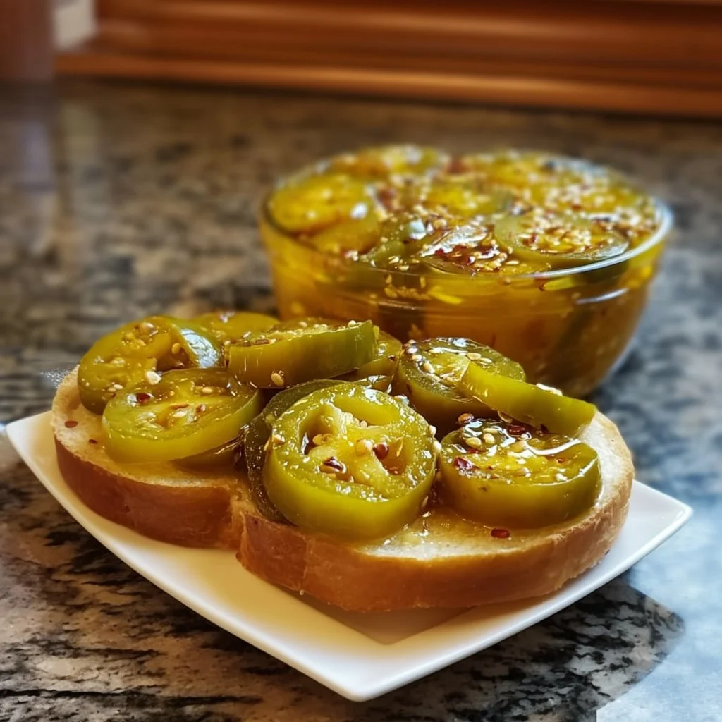 Homemade Bread and Butter Jalapeño Pickles in a glass jar