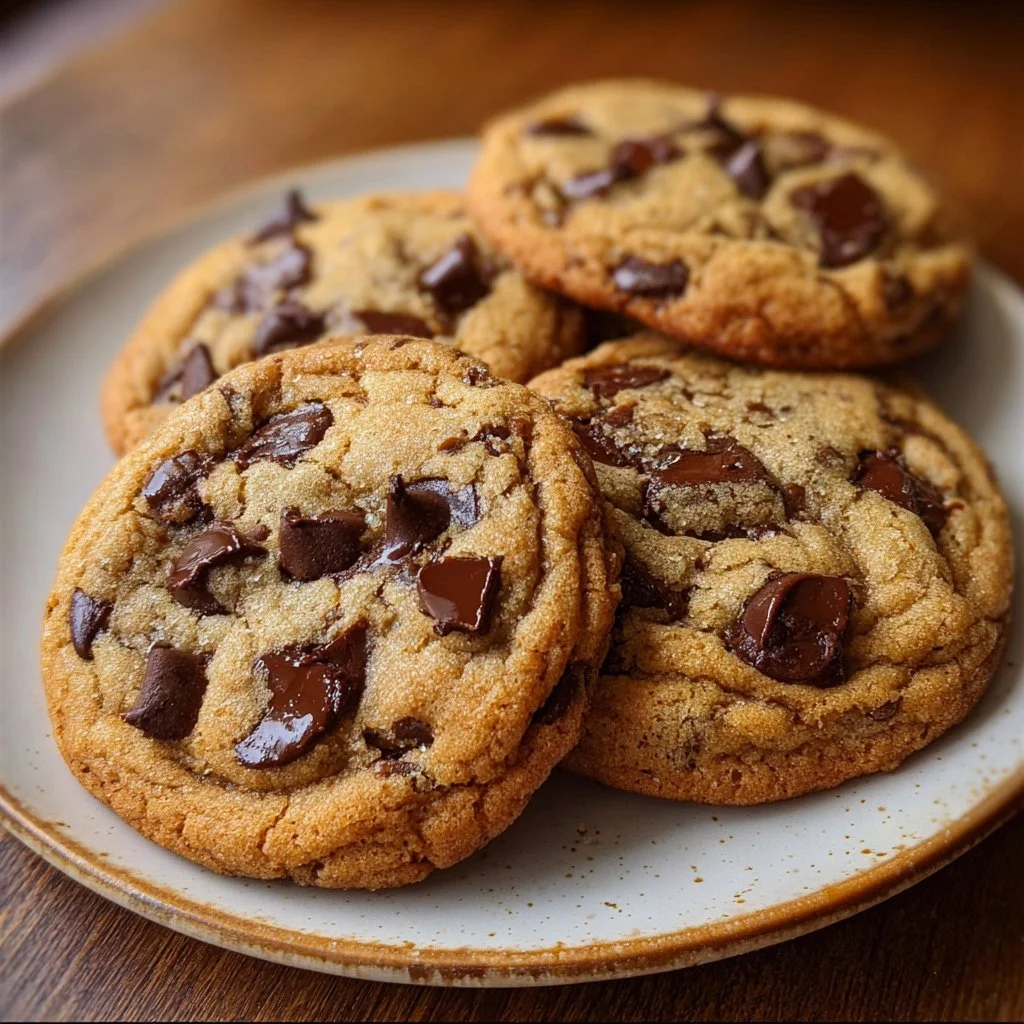 Brown butter sourdough discard chocolate chip cookies on a cooling rack