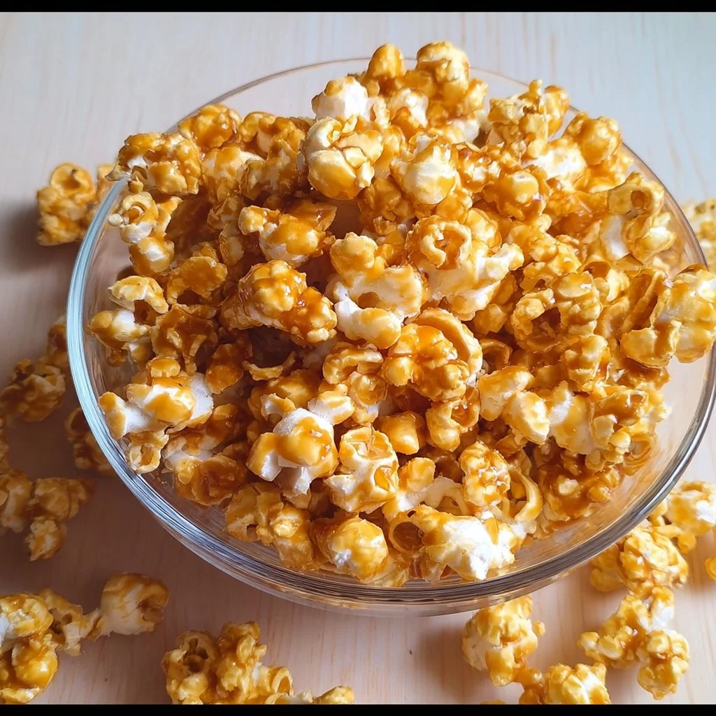 Delicious homemade caramel corn snack served in a bowl.