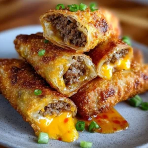 Delicious cheeseburger egg rolls served with dipping sauce