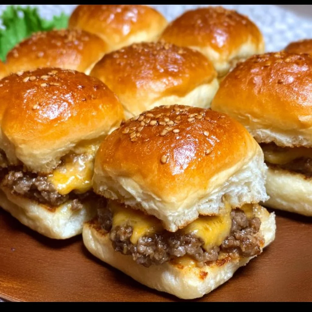 Cheeseburger sliders made with Hawaiian rolls served on a platter