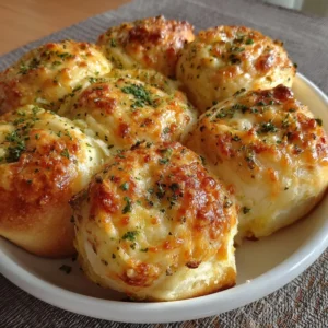 Delicious cheesy garlic rolls fresh out of the oven, golden and gooey.