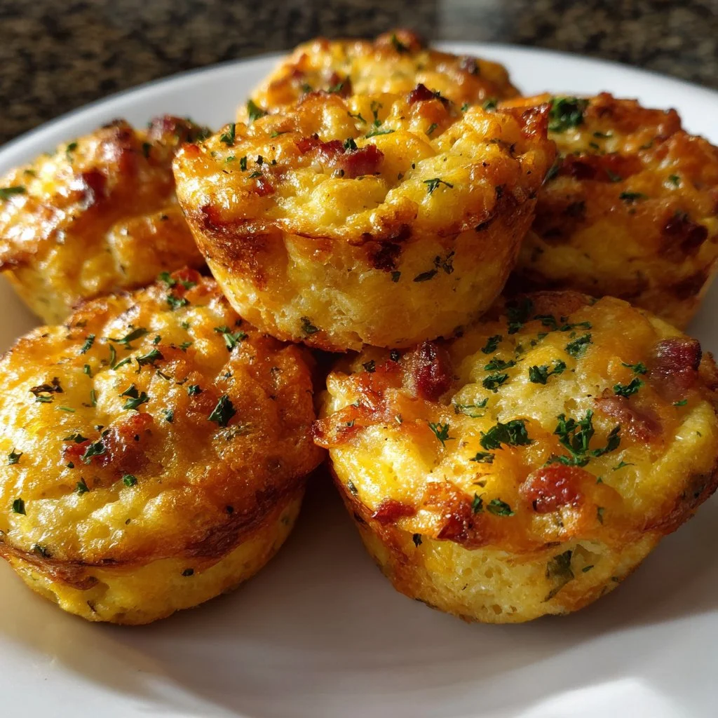 Cheesy hash brown muffins served on a plate for breakfast