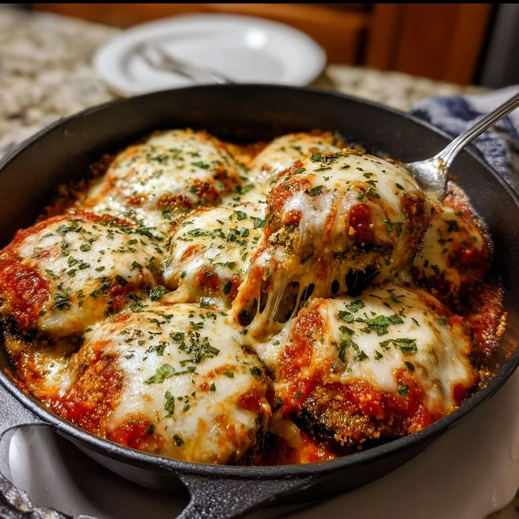 Cheesy oven eggplant parmesan dish with layers of cheese and flavorful sauce