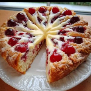 Delicious Cherry Cheese Coffee Cake served on a plate.