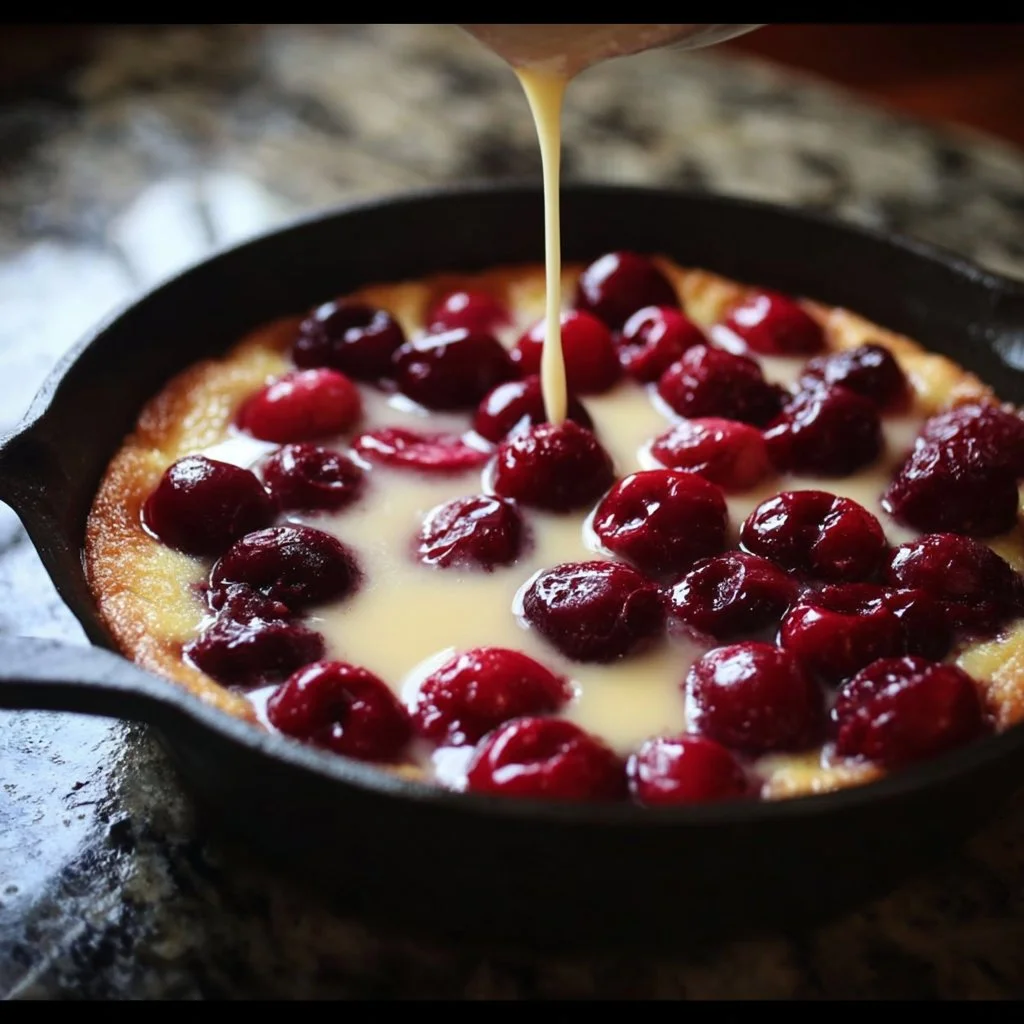 Homemade Cherry Clafoutis dessert with fresh cherries and custard