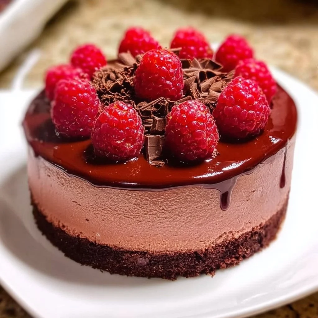 Decadent Chocolate Raspberry Mousse Cake with rich chocolate layers and raspberries