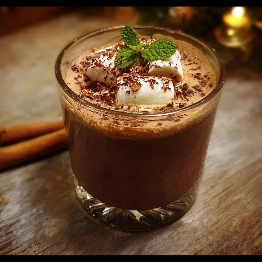 Delicious Christmas Mezcal Hot Chocolate topped with whipped cream and festive sprinkles.