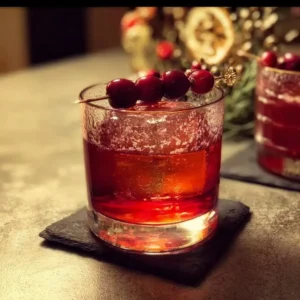 A beautifully garnished Christmas Old Fashioned cocktail.