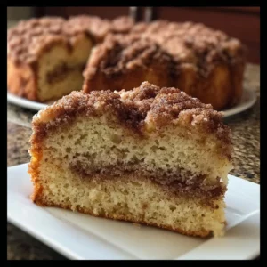 Classic coffee cake topped with cinnamon streusel, perfect for breakfast.
