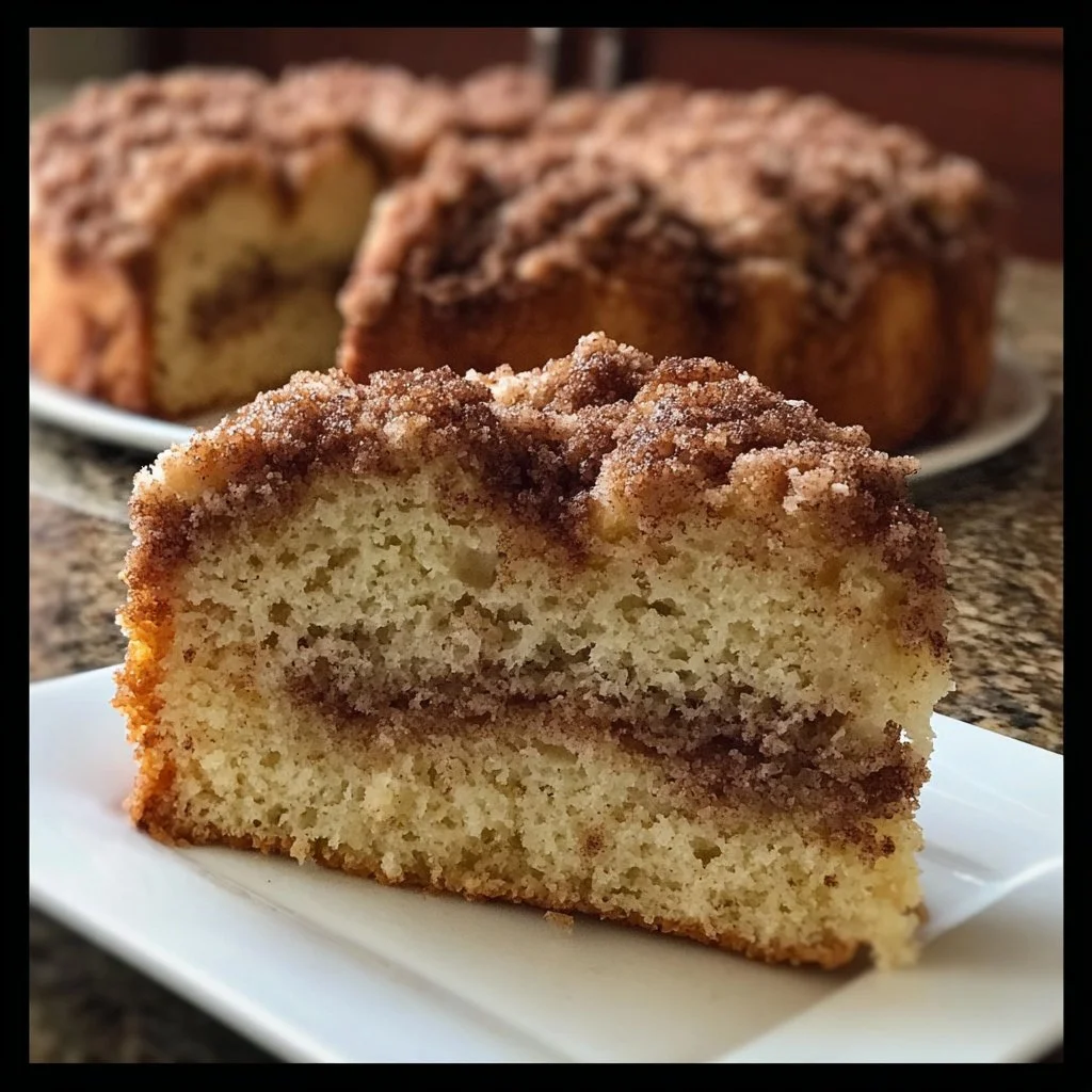 Classic coffee cake topped with cinnamon streusel, perfect for breakfast.