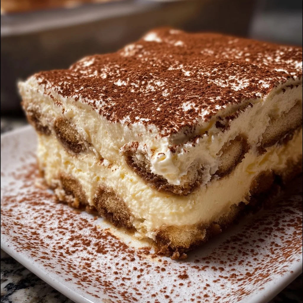 Classic tiramisu dessert with coffee-soaked ladyfingers and mascarpone cheese layers