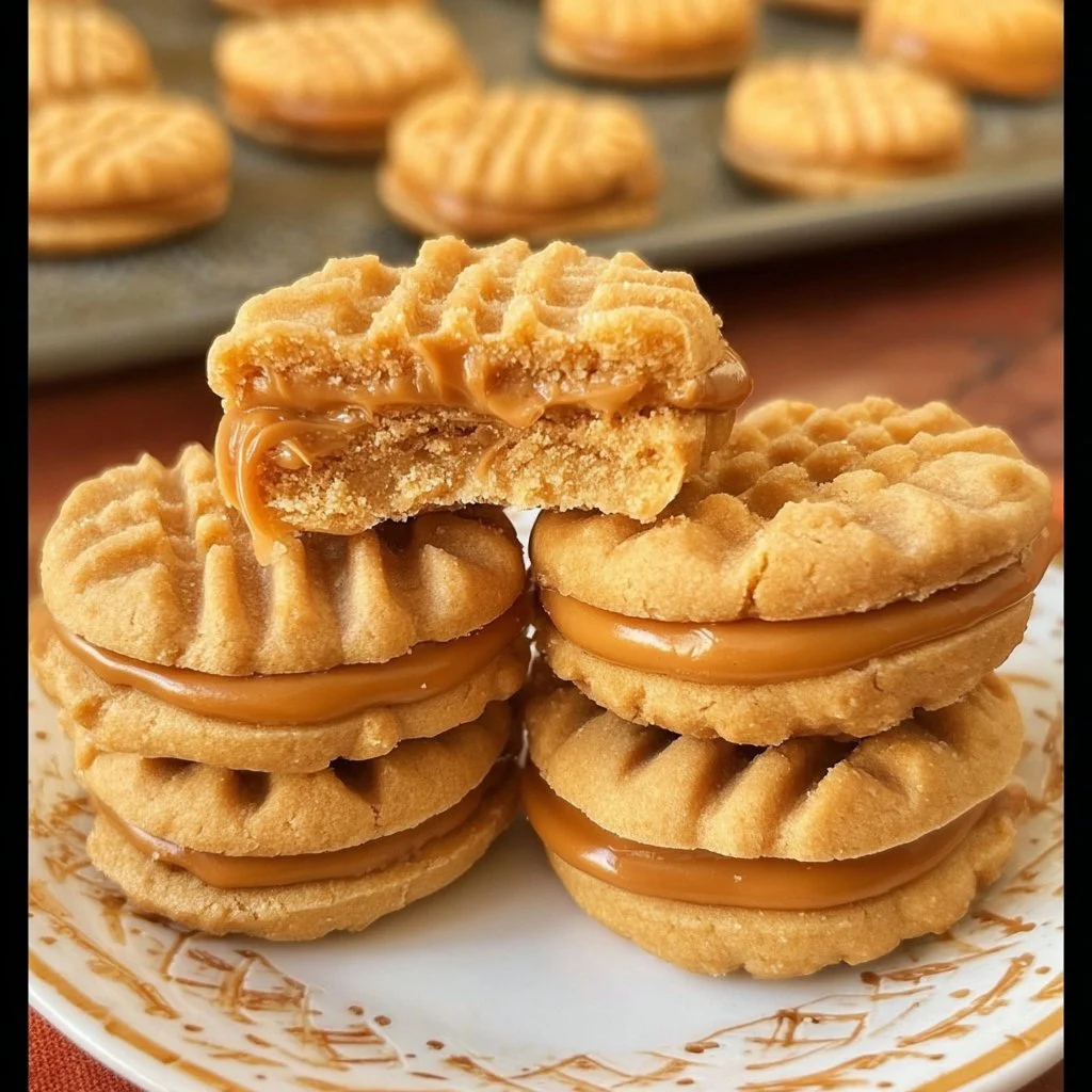 Homemade Copycat Nutter Butters cookies with peanut butter filling