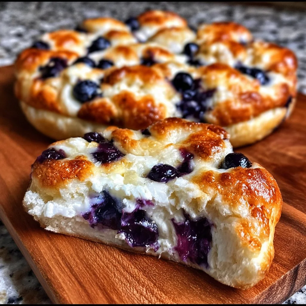 Cottage Cheese Blueberry Cloud Bread topped with fresh blueberries.