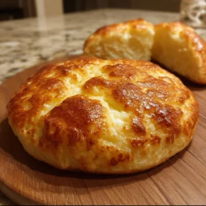 Fluffy cottage cheese cloud bread served on a plate