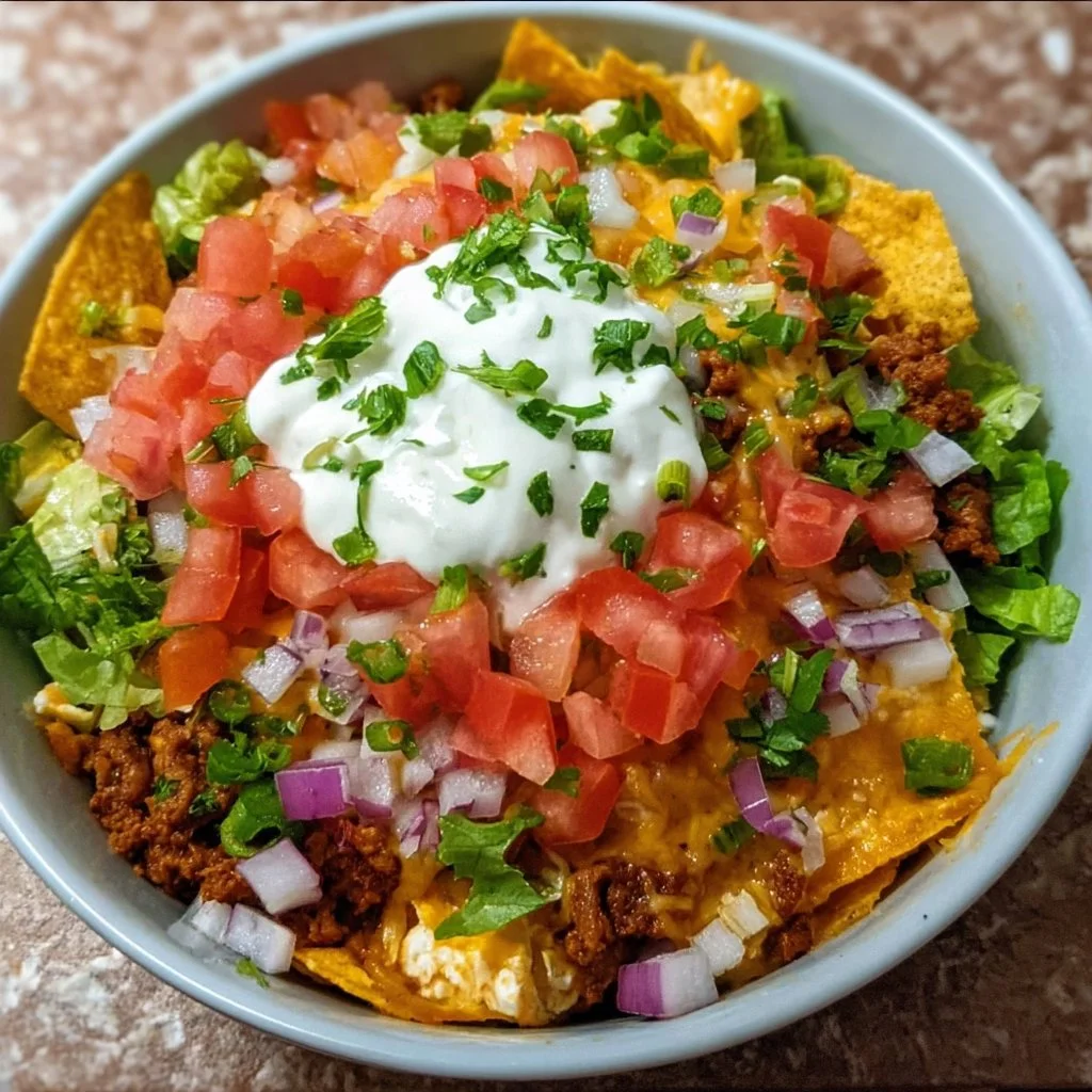 Delicious Cottage Cheese Nacho Bowl topped with fresh ingredients and served in a bowl