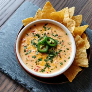 Delicious Cottage Cheese Queso Dip served in a bowl with tortilla chips