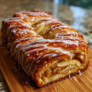 Cozy apple kringle dessert with vanilla glaze on top