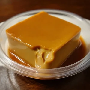 Creamy caramel protein jello dessert in a bowl