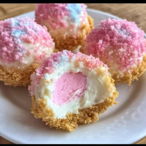 Crispy Cotton Candy Cheesecake Bombs dessert showcasing pastel colors and fluffy texture