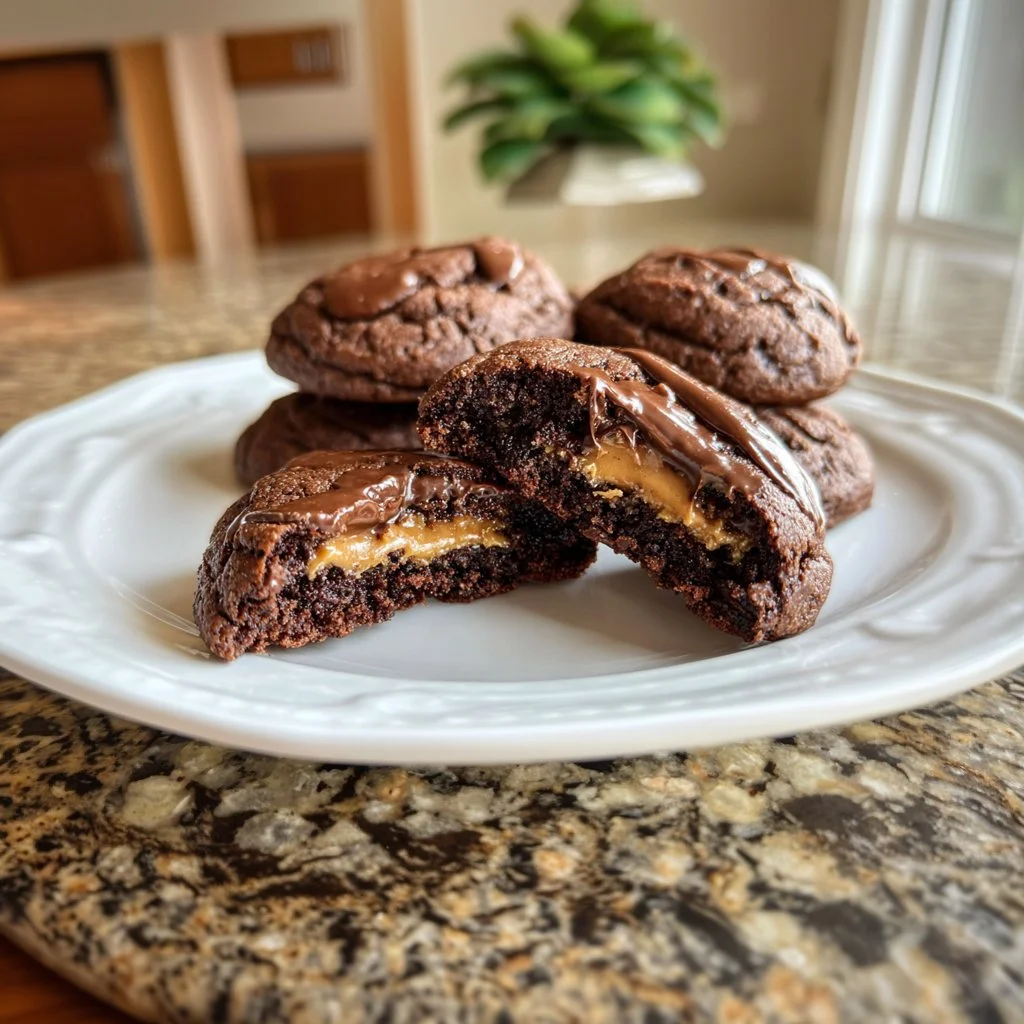 Delicious dark chocolate peanut butter cookies on a plate