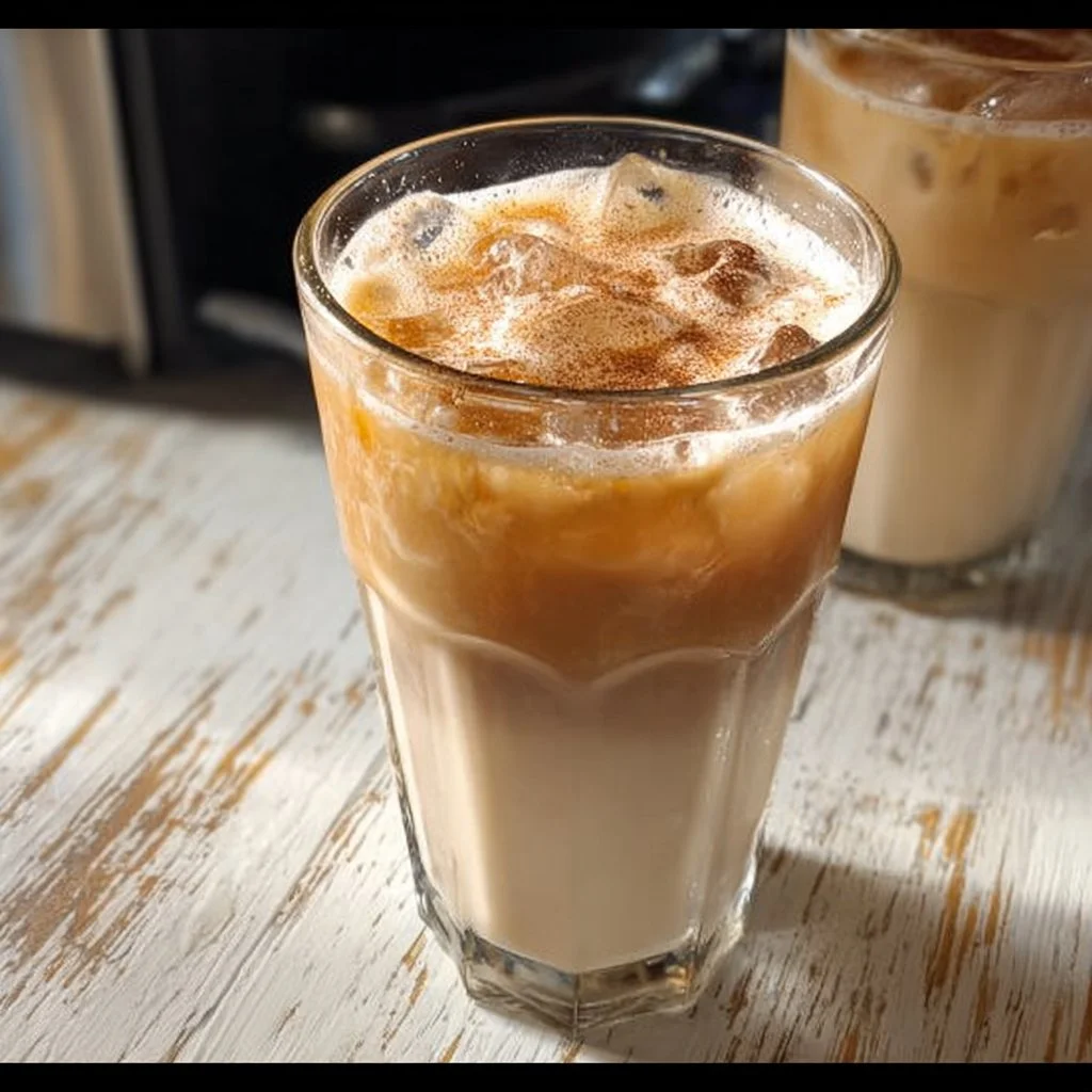 Delicious Dirty Horchata served in a glass with cinnamon on top.