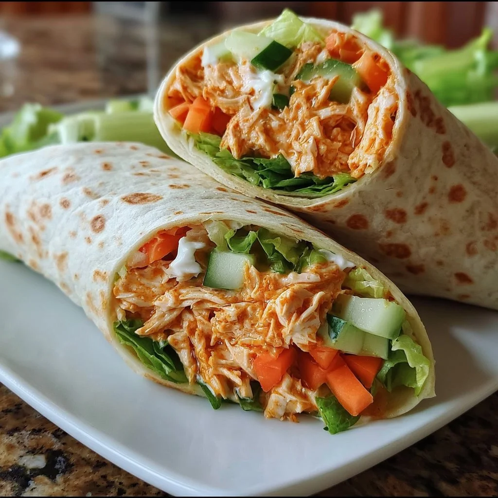 Easy Buffalo Chicken Salad Wraps with fresh ingredients and spicy sauce.