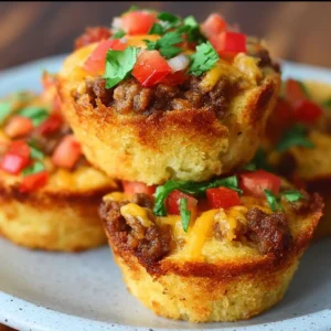 Delicious easy cornbread taco muffins on a plate, garnished and ready to serve.