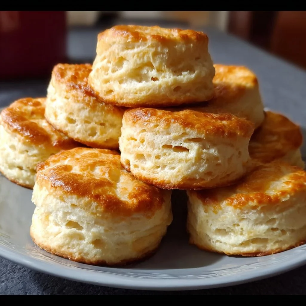 Easy homemade biscuits freshly baked and golden brown on a wooden table
