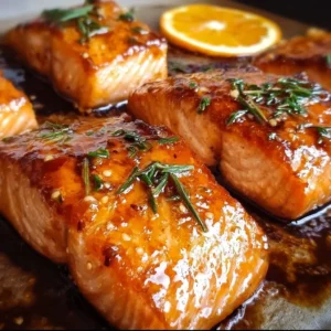 Delicious orange glazed salmon with a vibrant citrus sauce