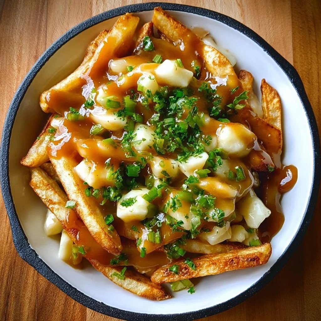 Delicious homemade poutine with cheese curds and gravy