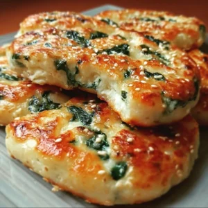 Spinach cottage cheese bagels served on a wooden plate