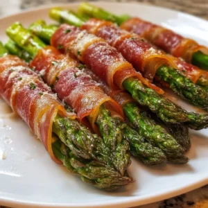 Delicious prosciutto wrapped asparagus elegantly plated as an appetizer