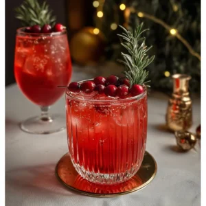 Festive Santa Spritz Cocktail garnished with berries and herbs