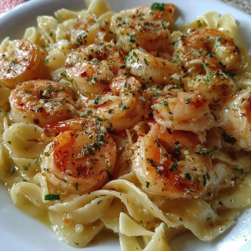 Delicious Garlic Shrimp Pasta served in a bowl