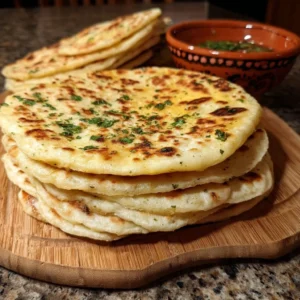 Homemade Greek Yogurt Turkish Flatbread served with dips