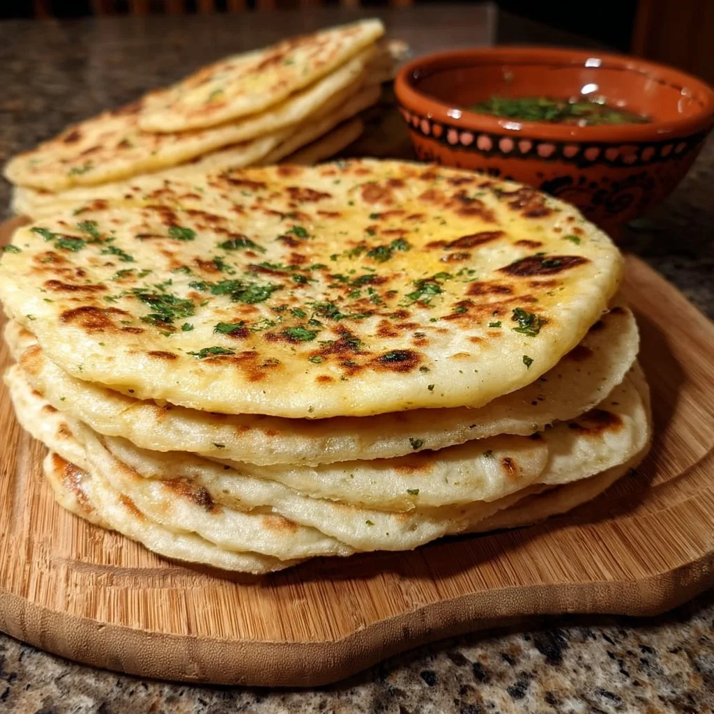 Homemade Greek Yogurt Turkish Flatbread served with dips
