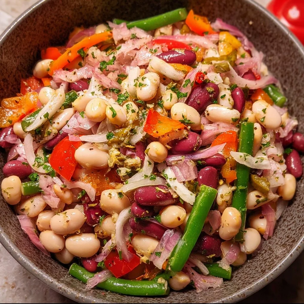 Grinder Dense Bean Salad with colorful beans and fresh vegetables