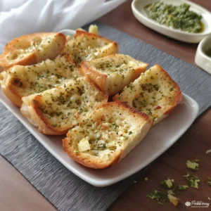 Freshly baked herbed garlic bread with melted butter and herbs