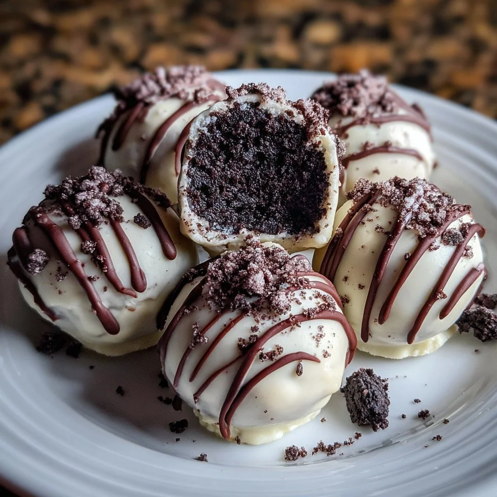 Delicious homemade Oreo Cake Balls on a plate, tempting dessert treat.