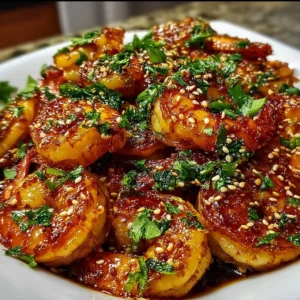 Delicious honey garlic shrimp dish garnished with herbs