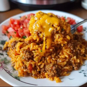 Instant Pot Cheesy Taco Ground Beef and Rice dish served in a bowl